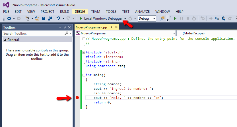 Visual Studio depurador