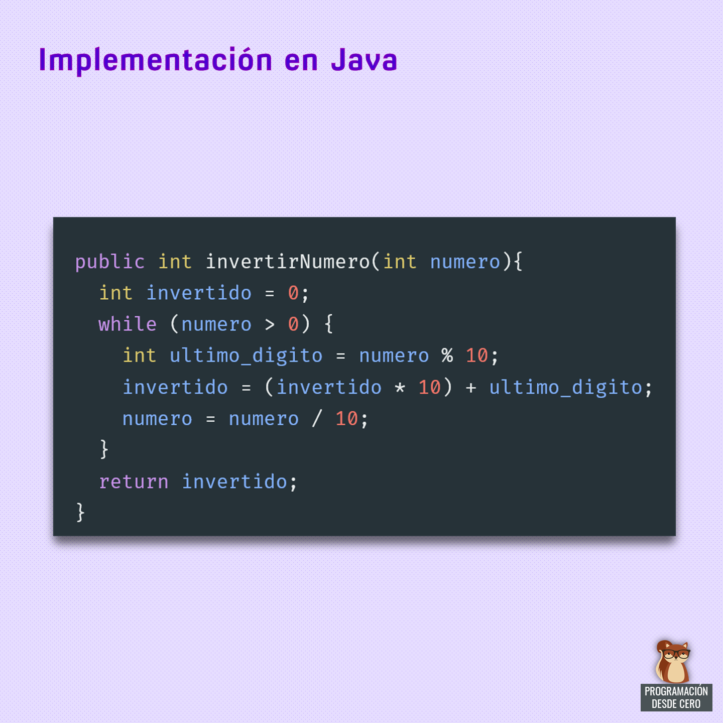Algoritmo para invertir un numero entero, en Java